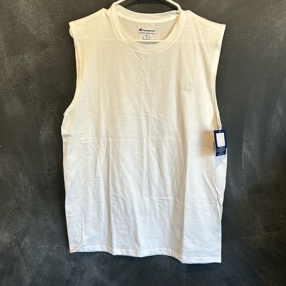 NWT CHAMPION short sleeve classic T white logo front tri-color on back NWT